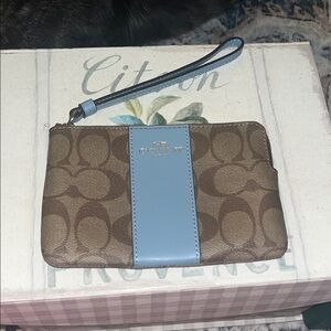 Coach Signature Brown and Blue Wristlet